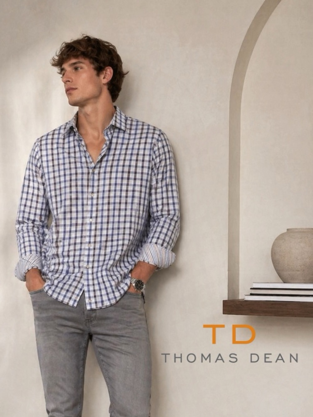 💙🩶 Thomas Dean Men’s XL Button-Up Shirt Blue Plaid | Long Sleeve Casual Shirt